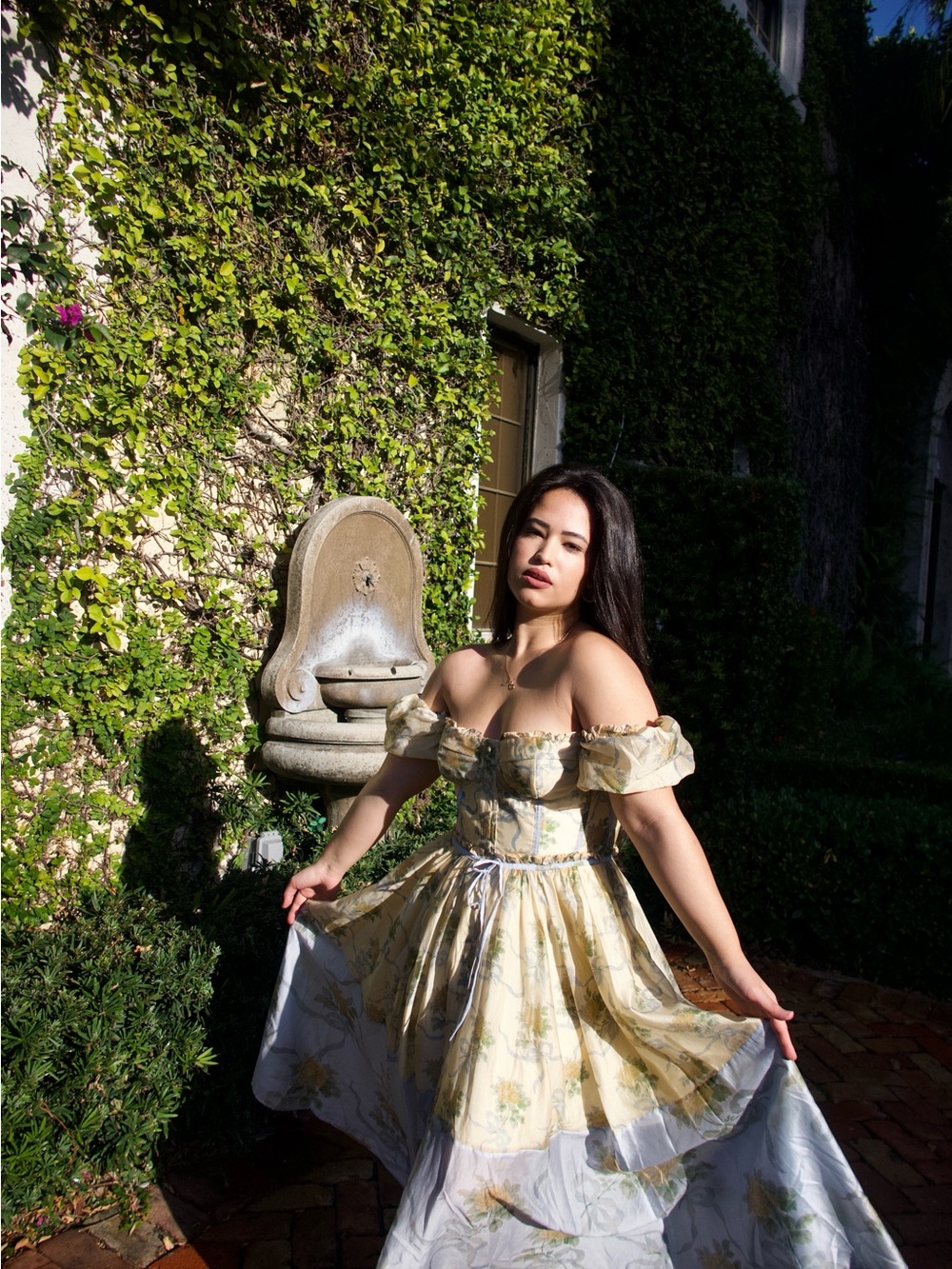 House of CB Yellow Floral Off-Shoulder High-Low Dress